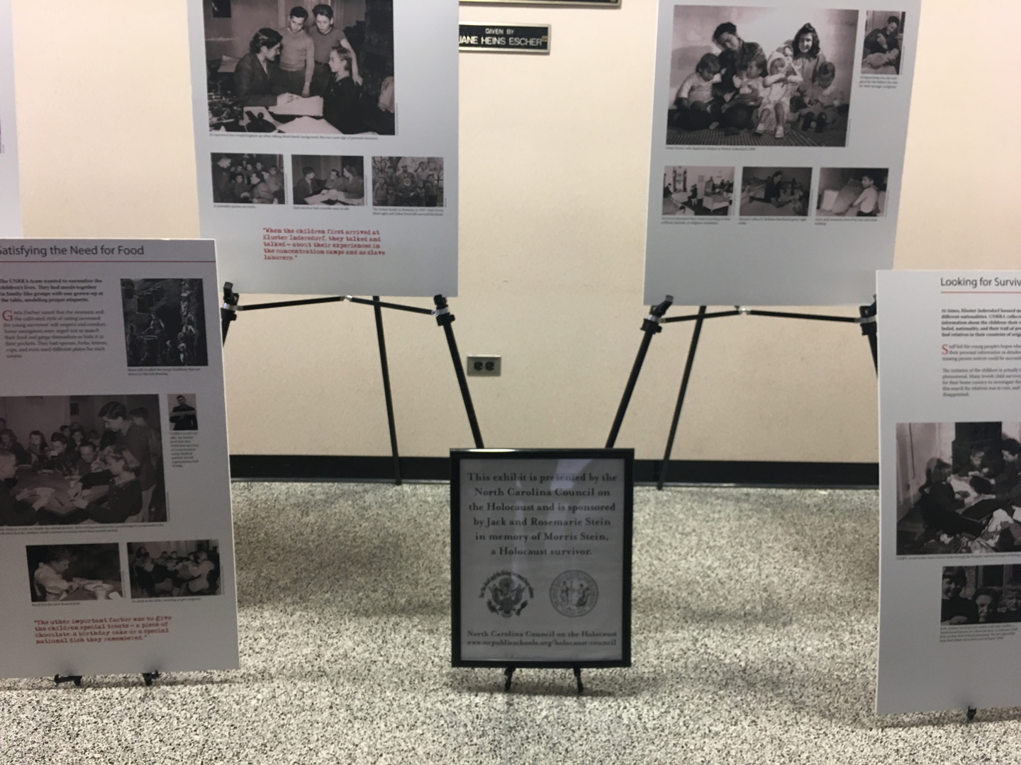The Life After Survival exhibit (sponsored by the NC Council on the Holocaust) on display