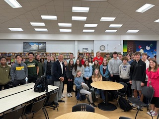 Larry Moneta with students at Crest High School, Shelby, NC - Nov. '23