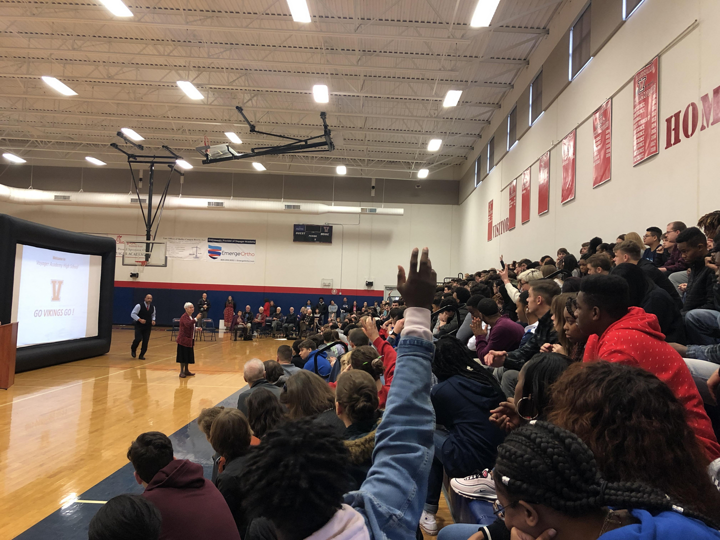 Renee Fink speaking with Voyager High School Students, January 2020