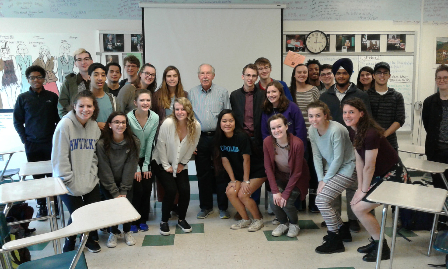 Peter Stein with students of Maureen Galvin's History Honors class at East Chapel Hill High School