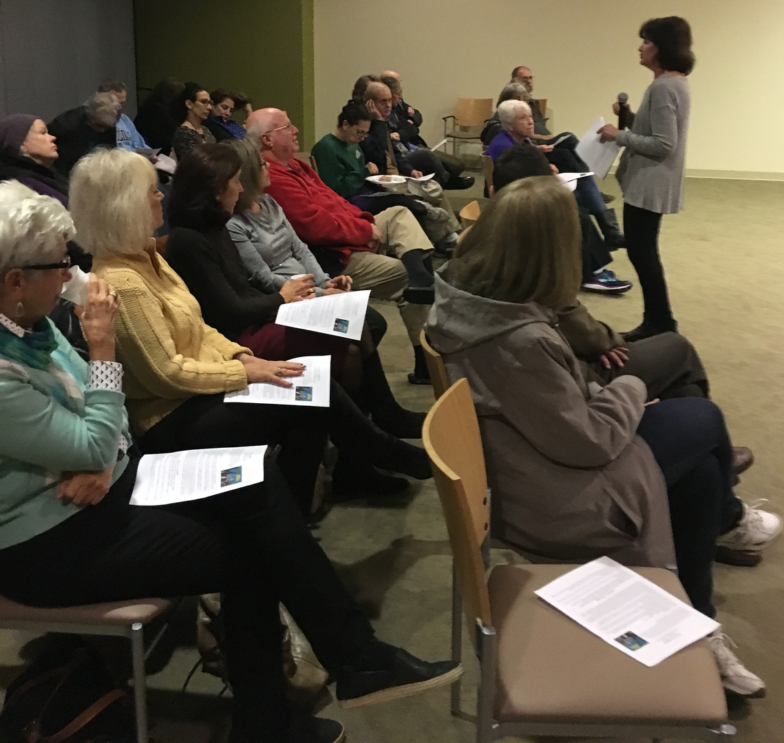 Deborah Long facilitating discussion at film screening, Once In A Lifetime