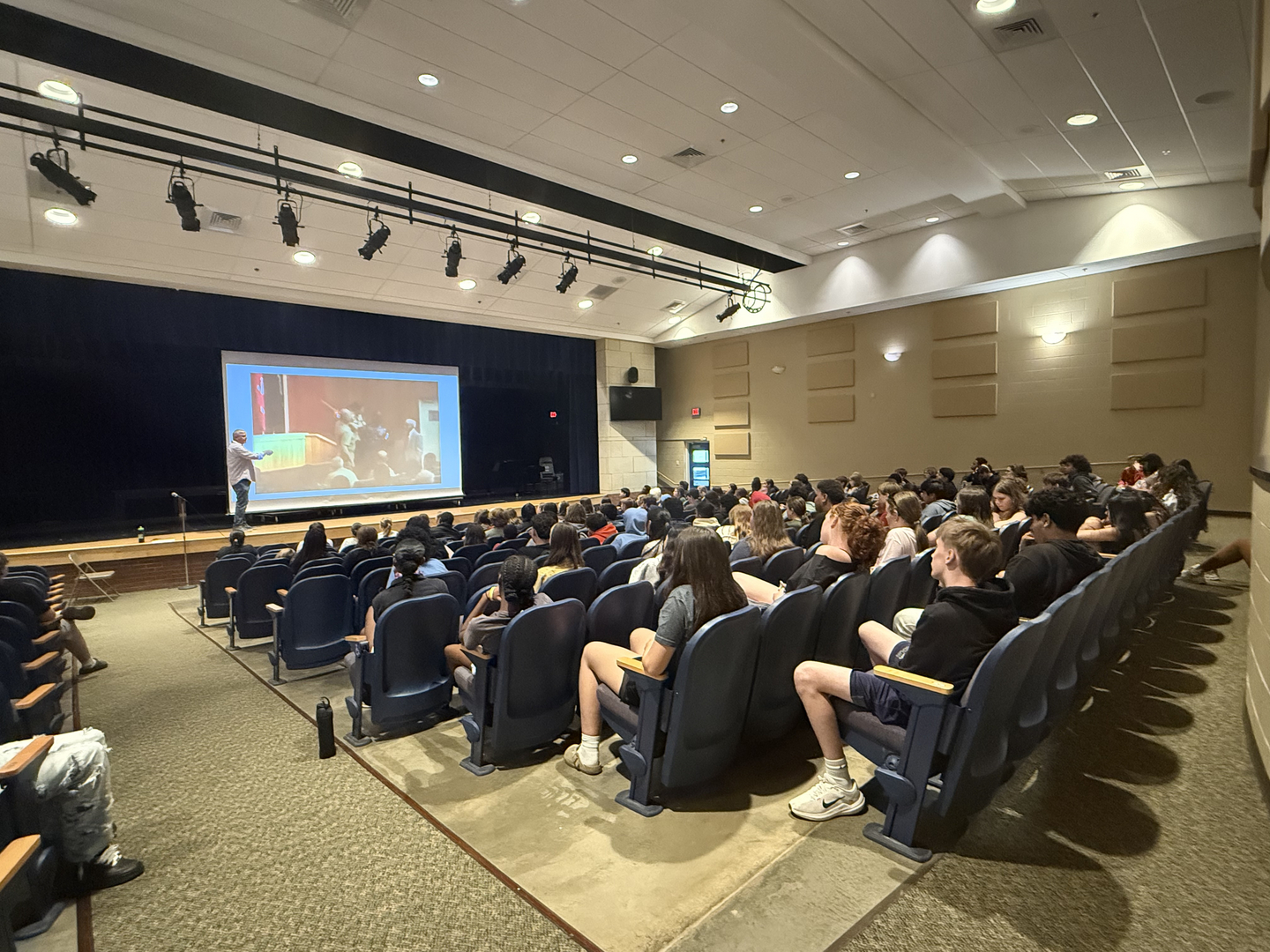Steve Goldberg presenting at Orange Middle School, April, 2026