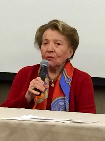 Esther Lederman participates in a discussion at Elon University, following the film "One Survivor Remembers." April 15, 2015