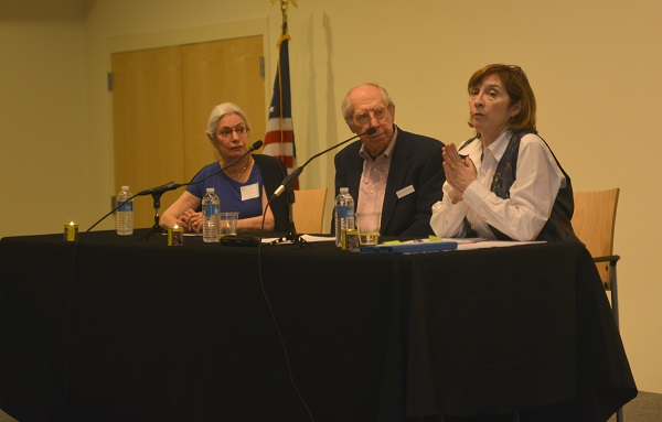 Renee Fink, Peter Stein, and Diane Kunz participate in a panel discussion following screening of the film "50 Children." April 7, 2015